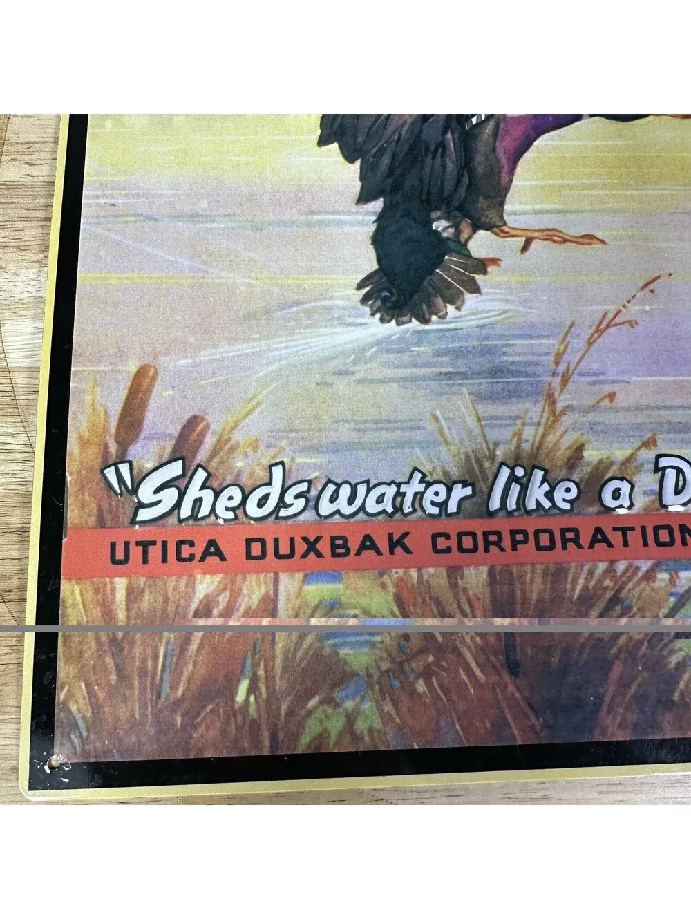 Vintage Duxbak Hunter Clothing Sign Metal Tin 17” x 13.75” Duck Hunting Decor